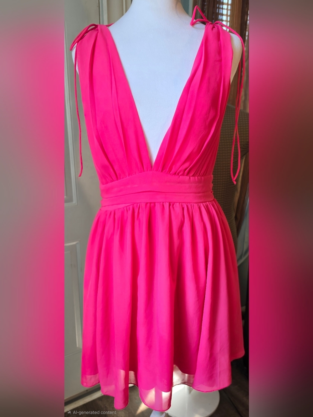 Lucy in the Sky Ysabel Chiffon Fit & Flare Mini Dress Women's L Hot Pink Flowy